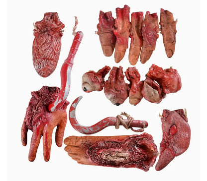 Halloween Blood Props Fake Scary Severed Hand Broken Body Parts for Haunted House Halloween Vampire Zombie Party Decorations Supplies (6pcs Body Parts )
