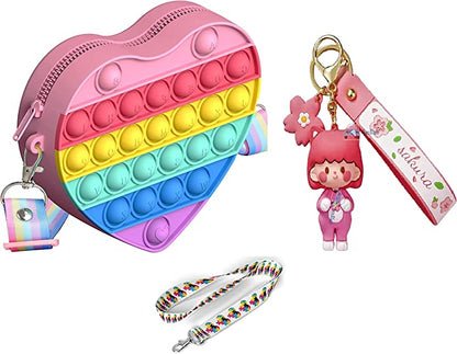 FunBlast Pop It Sling Bag – Heart Shape Pop It Cross Body Bag for Kids, Pop It Purse for Girls, Birthday Gift for Girls, Toys for Girls, Pop It Game, Pouch for Girls (Set 1, Multicolor)