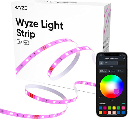 Wyze Light Strip, 16.4ft WiFi LED Strip Lights, 16 Million Colors RGB with App Control and Sync to Music for Home, Kitchen, TV, Party, Compatible with Alexa and Google Assistant
