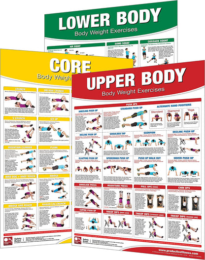 Productive Fitness Home Gym Work Out Poster - Laminated (Many Exercises)