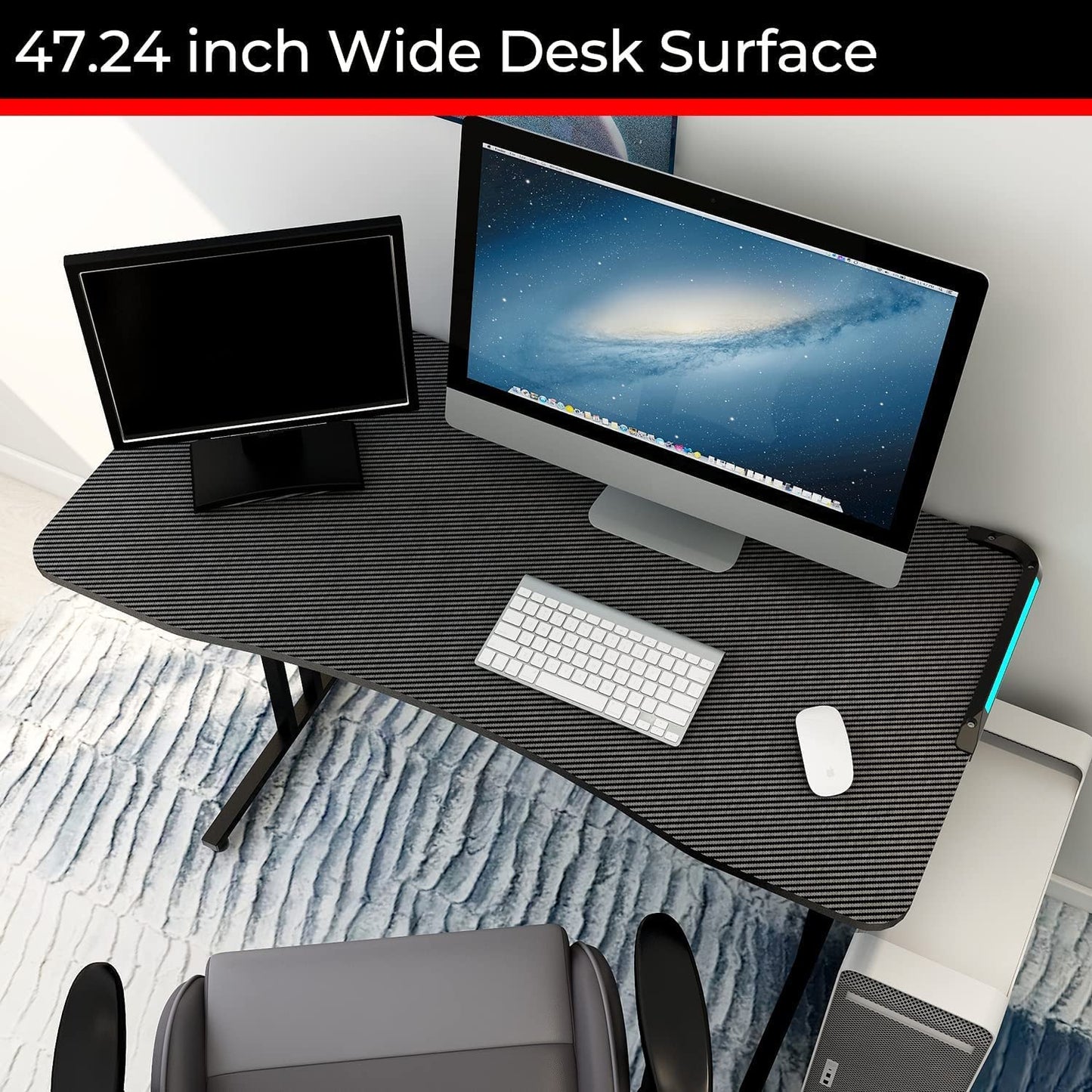 Gaming Desk, Computer Desk with LED Lights, 47.24 Inch Home Office T Shaped Desk, Home Office Writing Study Desk, Modern Computer Game Table, Office Writing Workstation