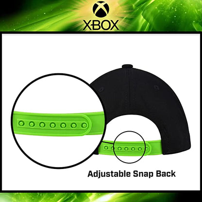 Xbox Microsoft Baseball Hat, Glow in The Dark Skater Adult Snapback Cap with Flat Brim, Black/Green, One Size