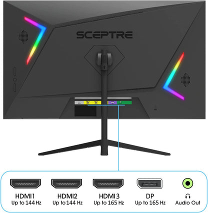 Sceptre 25" Gaming Monitor 1920 x 1080p up to 165Hz 1ms AMD FreeSync Premium HDMI x3 DisplayPort Build-in Speakers, 106% sRGB Machine Black (E255B-FWD168)