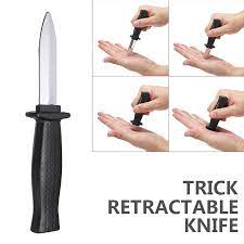 4 Pieces Retractable Knife Prop Knife Fake Knife False Trick Gadget Toy Disappearing Dagger Prop Fake Plastic Blade for Halloween Fools Day Party